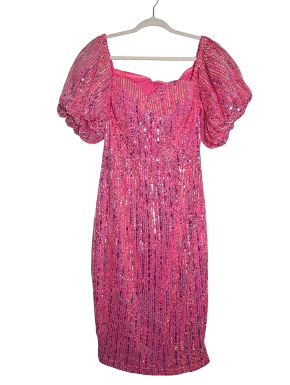 FAERIESTY Pink Sequin Puff-Sleeve Cocktail Dress 1XL